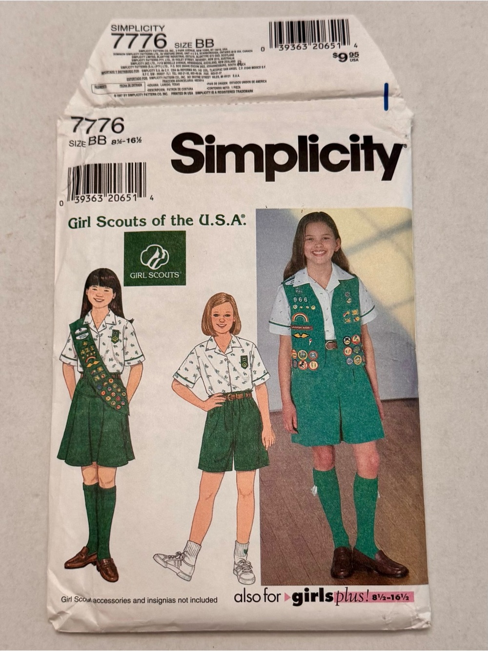 Vintage Junior Girl Scout Uniform Pattern Simplicity 7776 Size BB 8 1/2-16 1/2